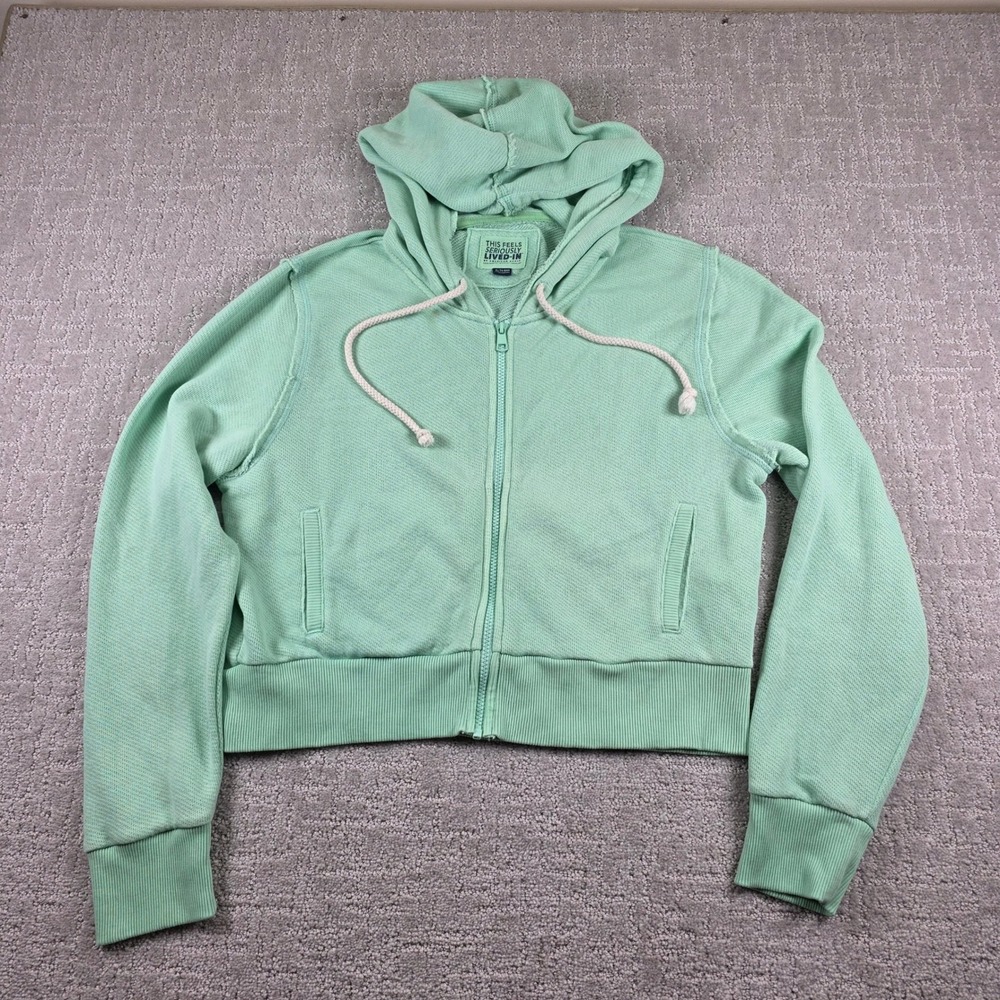 American Eagle Seriously Lived-In Mint Green Cropped Full Zip Hoodie Womens XL